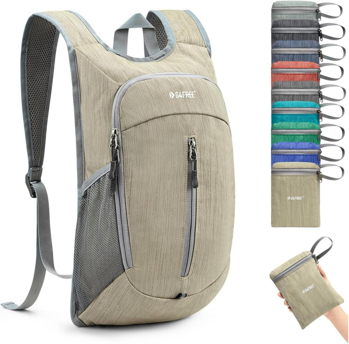 Leichter Faltbarer Wanderrucksack Beige 10L Tagesrucksack