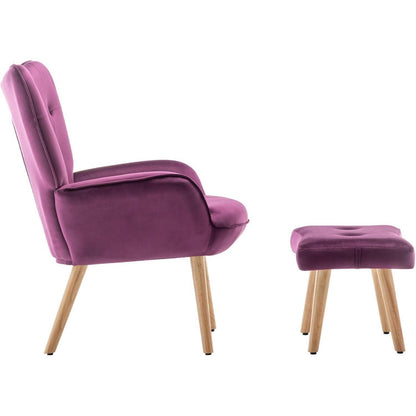 Lila Ohrensessel mit Hocker – Samt Relaxsessel für Wohnzimmer