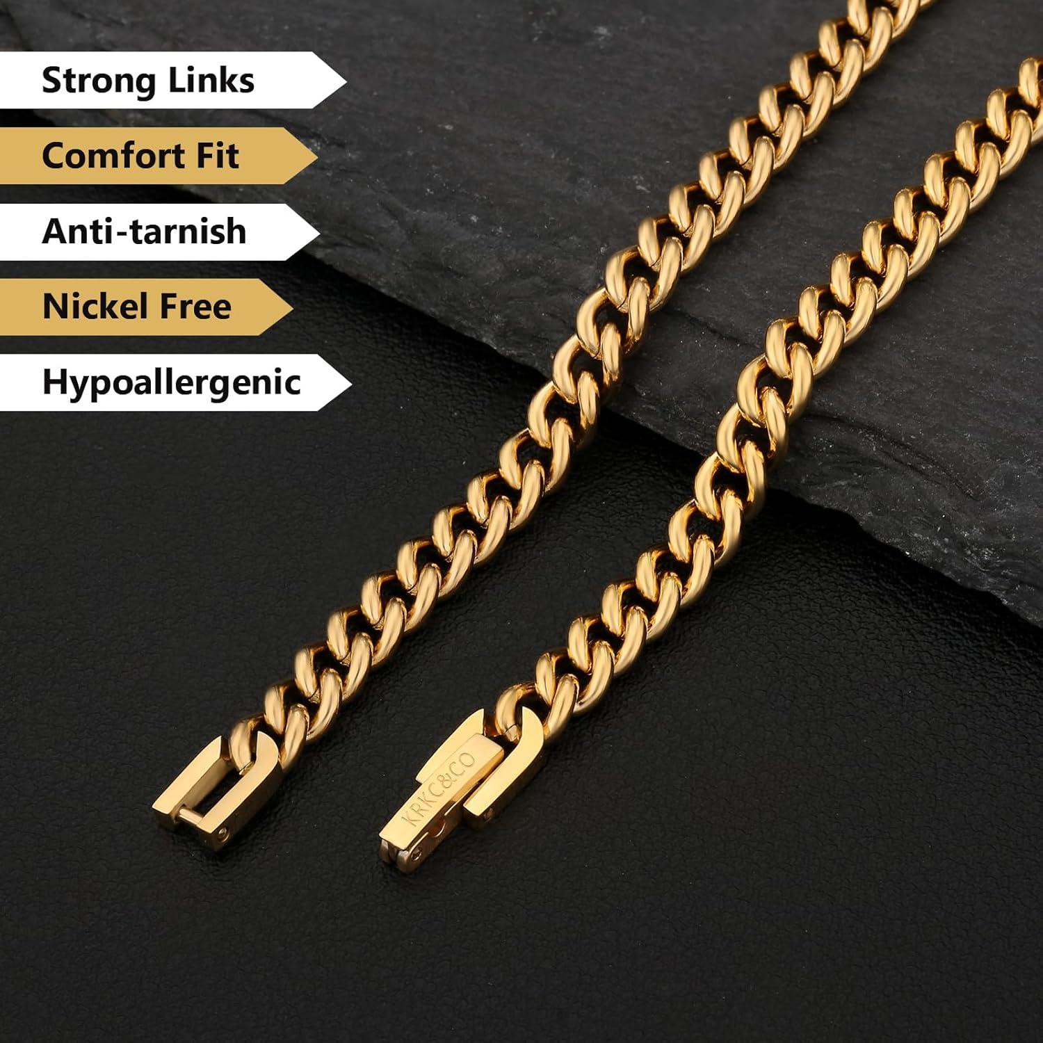 Herren Panzerkette Edelstahl 18K Gold Vergoldet 5mm 40.6cm Gold Cuban Link Chain