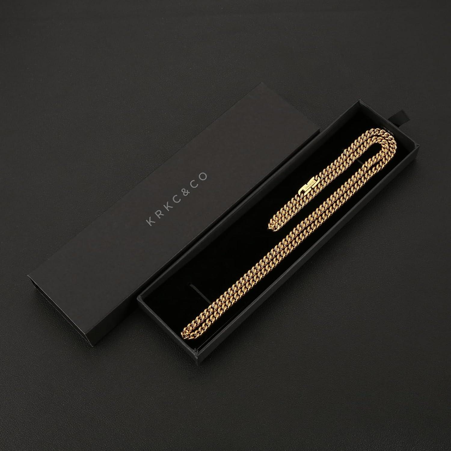 Kette Herren Panzerkette Edelstahl 18K Gold Vergoldet Cuban Link