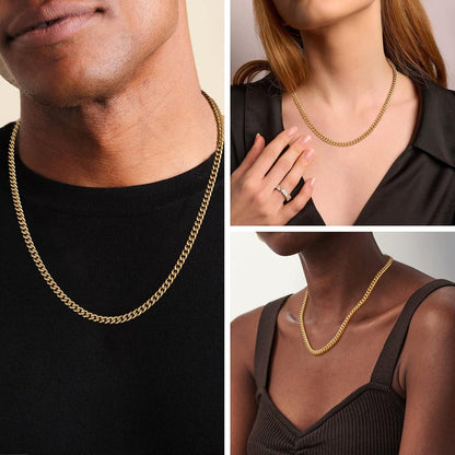 Herren Panzerkette Edelstahl 18K Gold Vergoldet 5mm 40.6cm Gold Cuban Link Chain