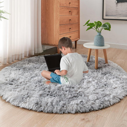 Runder ROHATIM Plüschteppich 100 cm hellgrau – Wohnzimmer Schlafzimmer Mädchen