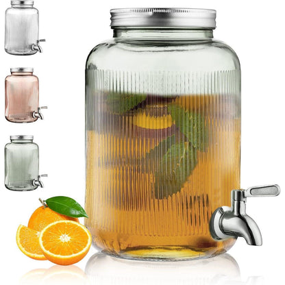 Getränkespender Glas 4L mit Edelstahlhahn, grün