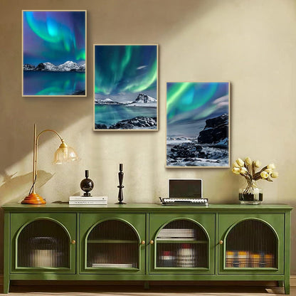 Nordlichter Bilder Mit Holzrahmen Leinwandbild Set 30x40cm 3-teilig