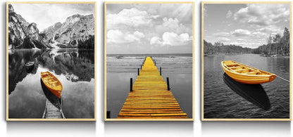 Bilder Rahmen Holz Landschaft Natur Wandbild Nordischer Boot Grau