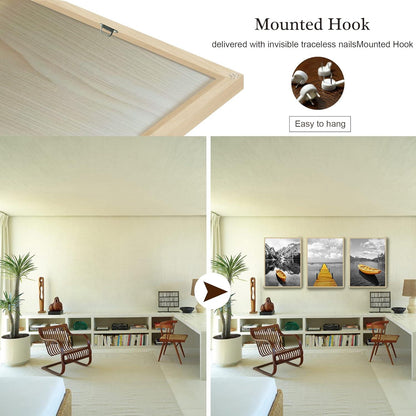 Bilder Landschaft Natur Holz Rahmen Wandbild Grau Gelb modern Panorama