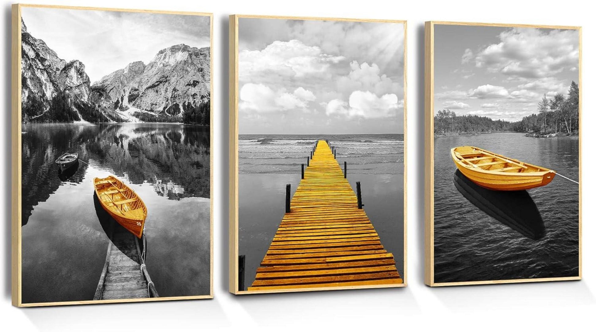 Bilder Landschaft Natur Holz Rahmen Wandbild Grau Gelb modern Panorama