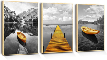 Bilder Landschaft Natur Holz Rahmen Wandbild Grau Gelb modern Panorama