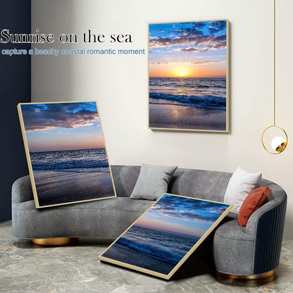 Moderne Sonnenuntergang Strand Leinwandbilder Holz Rahmen