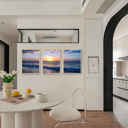 Sonnenuntergang Strand Meer Bild Holzrahmen Leinwand 30x40cm 3er Set