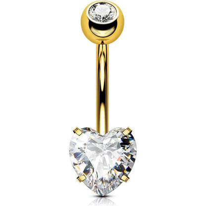 Bauchnabelpiercing Titan Herz mit Zirkonia, 14G 8mm Gold