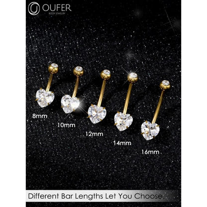 Bauchnabelpiercing Titan Herz mit Zirkonia, 14G 8mm Gold