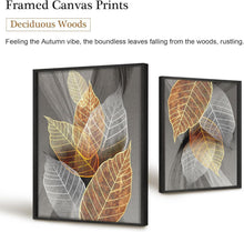Moderne Blätter Bilder mit Rahmen Schwarz-Gold Natur 3er Set