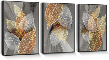 Leinwand Bilder Blätter Schwarz Natur Gold Wandbild 30x40cm 3er Set
