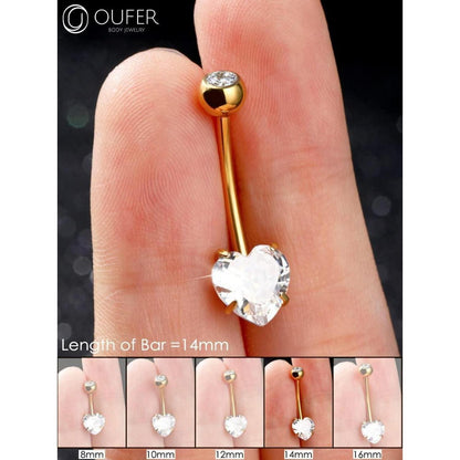 Bauchnabelpiercing Titan Herz mit Zirkonia, 14mm, 1.6mm
