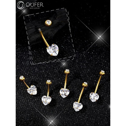 Bauchnabelpiercing Titan Herz mit Zirkonia, 14mm, 1.6mm