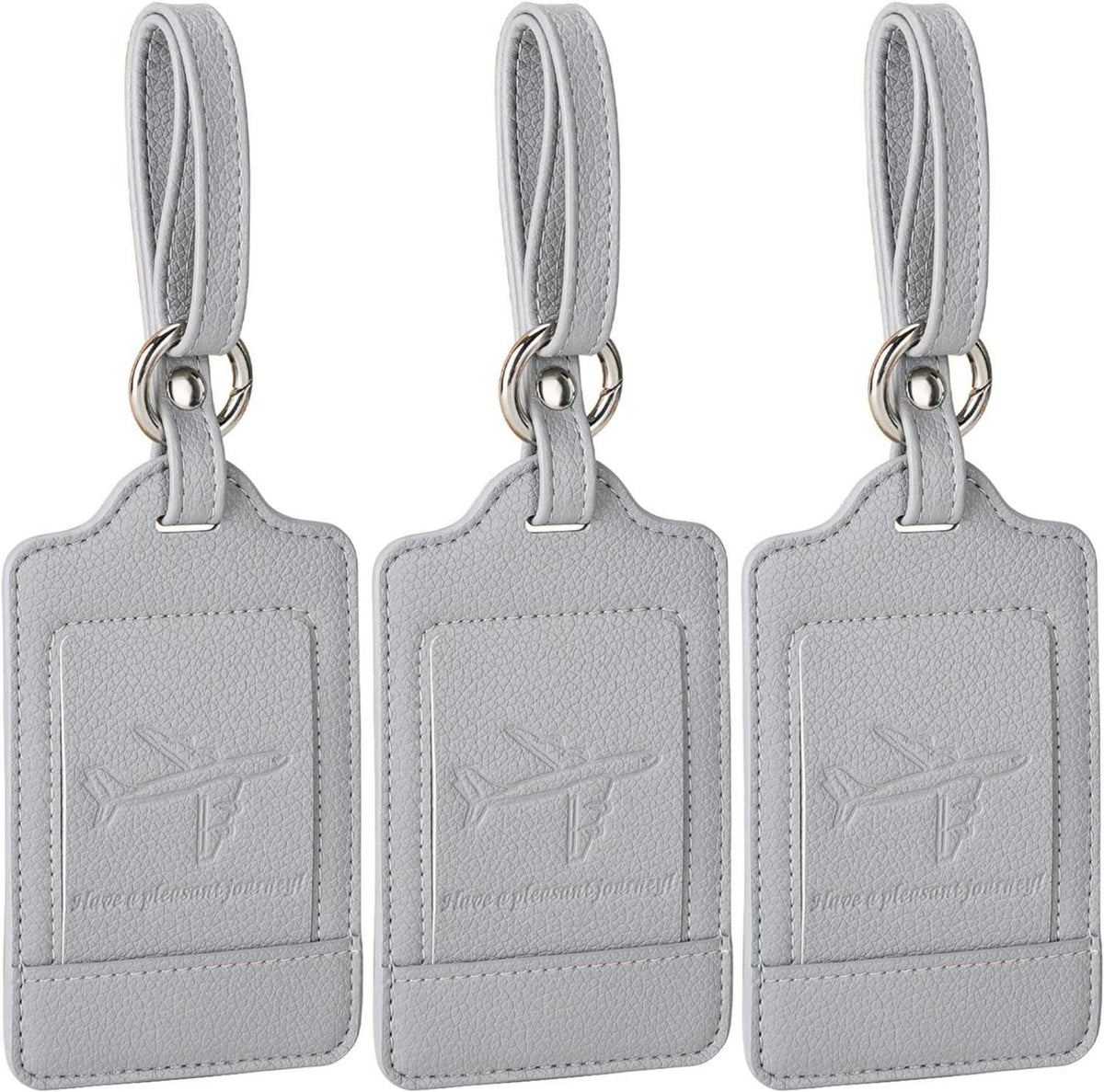 Kofferanhänger 3er Set Adressschild PU Leder Flugreise Grey