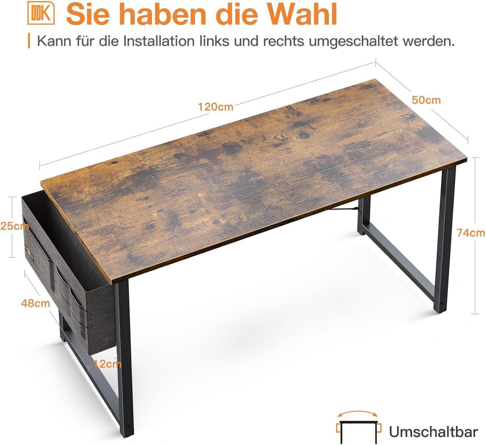 ODK Schreibtisch 120x50x74cm Braun mit Stauraum & Kopfhörerhalter