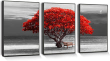 Rote Baum Bilder 3 Teilig Rahmen Schwarz Leinwand Wohnzimmer