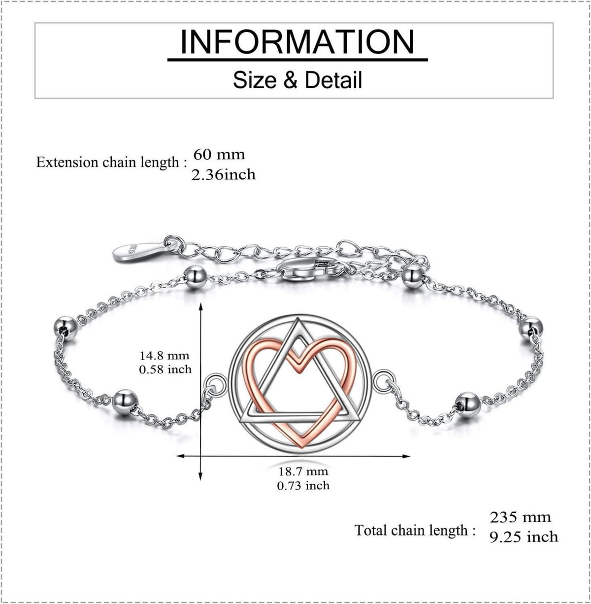 Sterling Silber AA Armband Nüchterne Geschenke Erholung Symbol