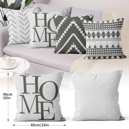4er Set Kissenbezüge Grau Weiß 40x40 Boho Leinen Kissenhüllen