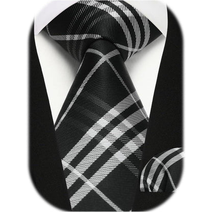 Krawatten-Set Herren mit Einstecktuch kariert/gestreift Business Hochzeit