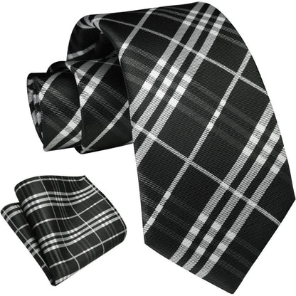 Krawatten-Set Herren mit Einstecktuch kariert/gestreift Business Hochzeit