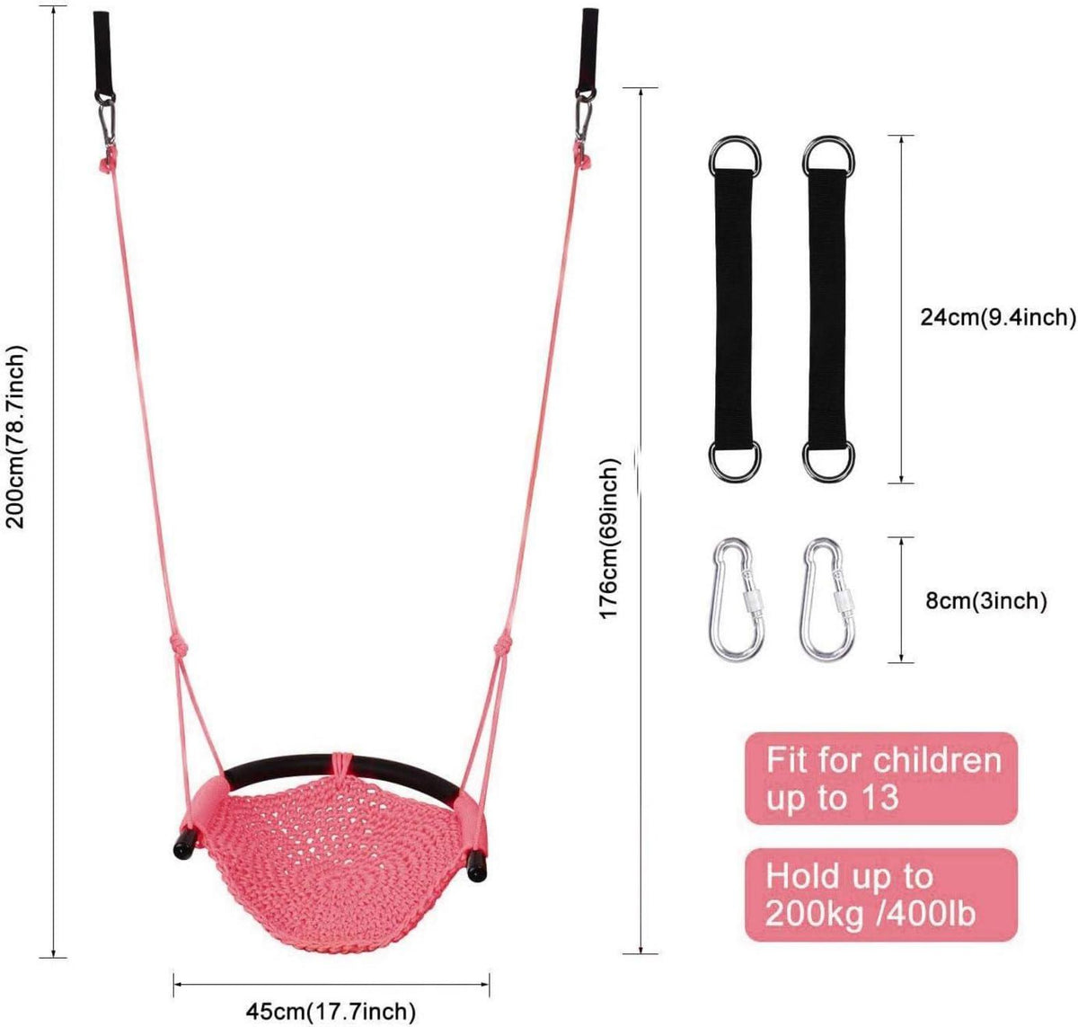 Kinder Schaukelsitz Outdoor Höhenverstellbar Atmungsaktiv Rosa