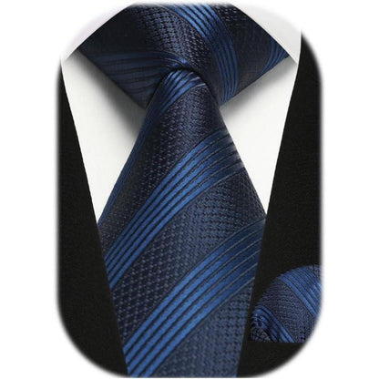 Krawatten-Set Herren mit Einstecktuch, kariert/gestreift, navyblau