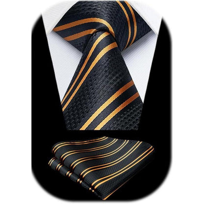 Enlision Krawattenset Herren mit Einstecktuch Check Streifen