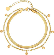 4mm Damen Fußkettchen mit Zirkonia, vergoldete Fischgrätkette