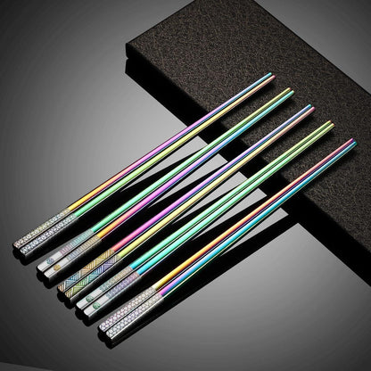 Edelstahl Essstäbchen Set 5er Pack - Japanischer Stil, Regenbogenfarben