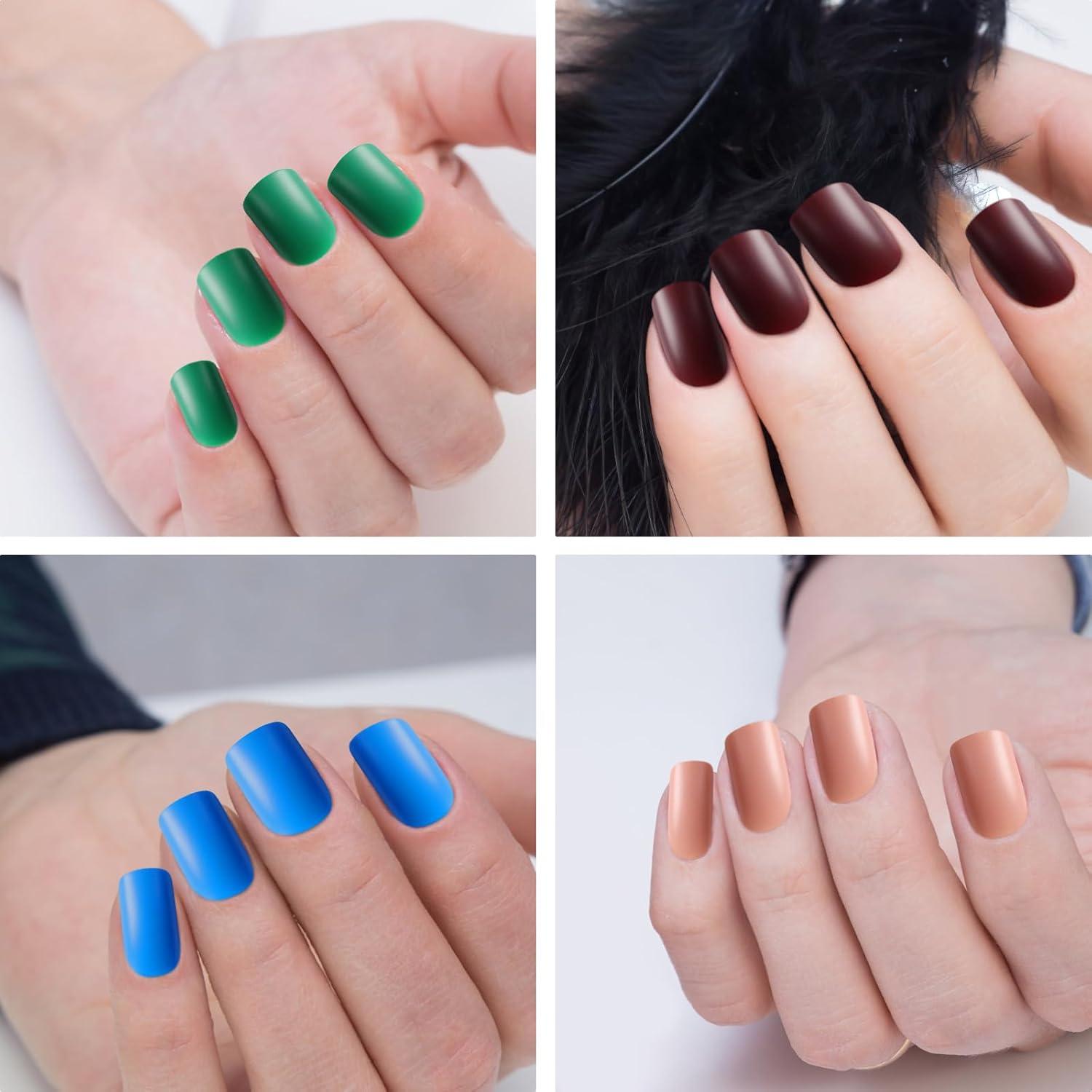 24er Pack Matt Eckig Nägel Kurz mit Nagelfeile - Acryl Kunstnägel Set