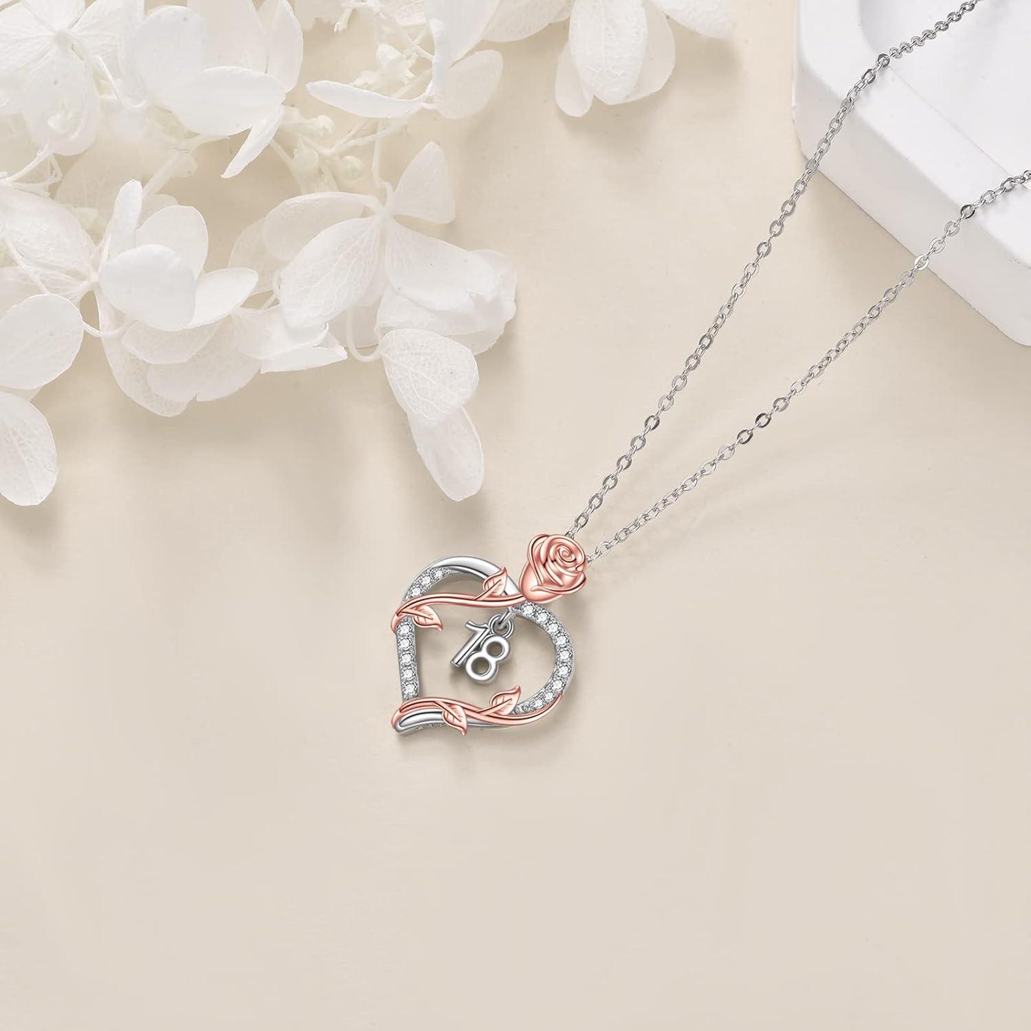 Herz Rose Blume Kette 925 Sterling Silber Anhänger Halskette