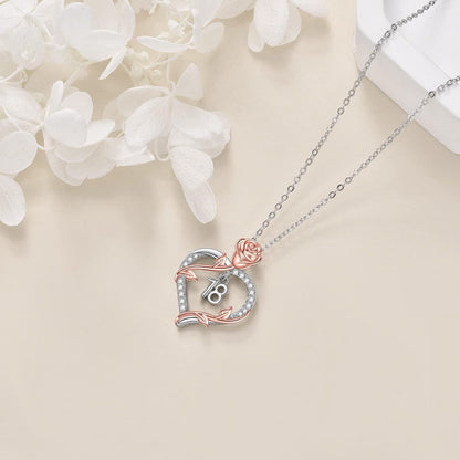 Herz Rose Blume Kette 925 Sterling Silber Anhänger Halskette