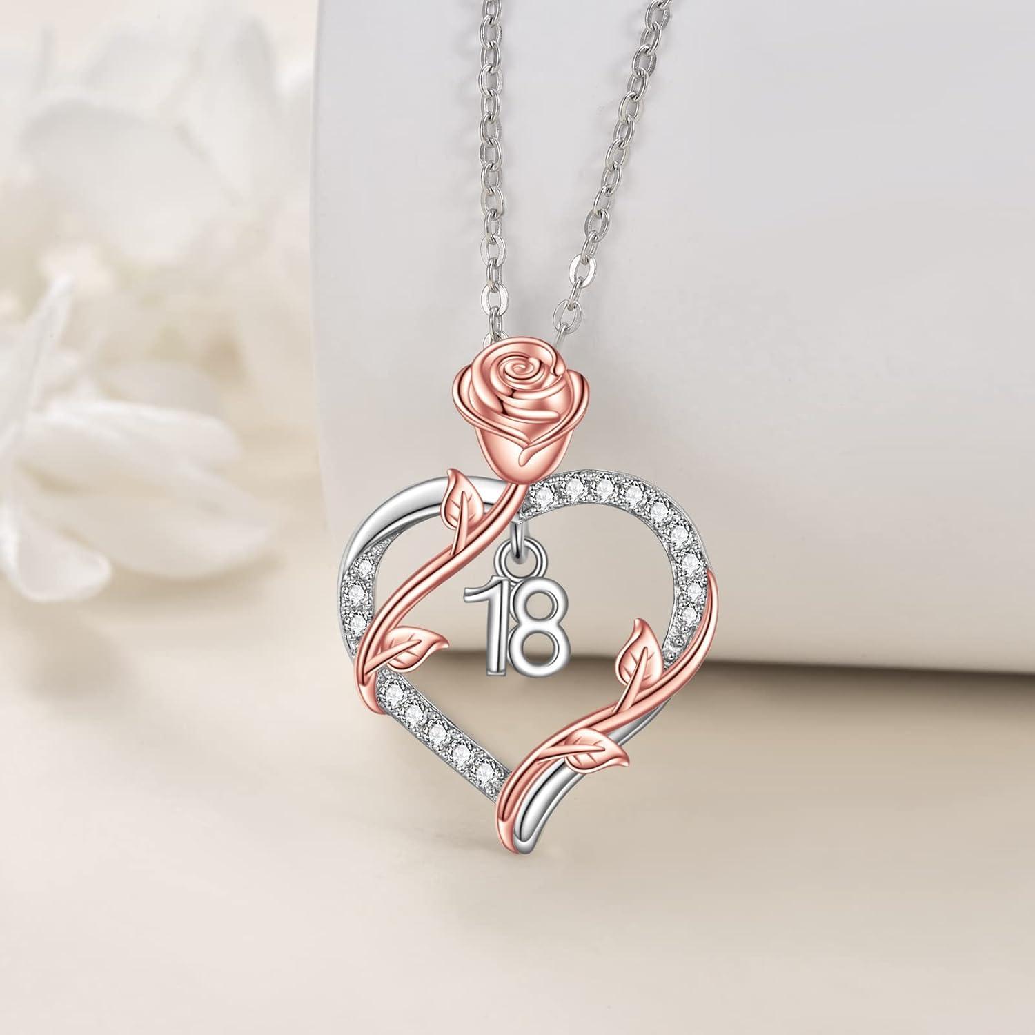 Herz Rosenkette 925 Sterling Silber Anhänger Halskette 18. Geburtstagsgeschenke