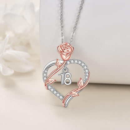 Herz Rosenkette 925 Sterling Silber Anhänger Halskette 18. Geburtstagsgeschenke