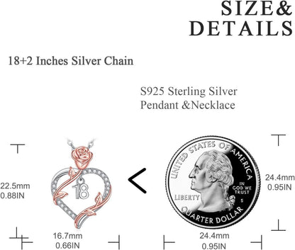 Herz Rose Blume Kette Damen 925 Sterling Silber Anhänger Halskette