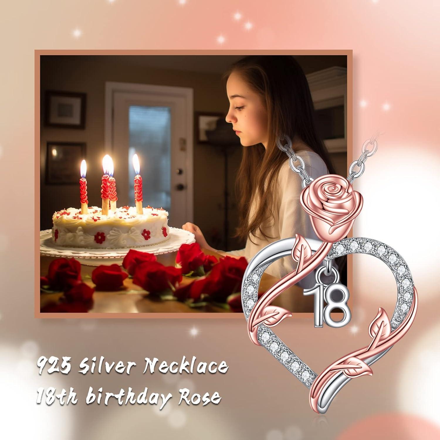 Herz Rose Blume Kette 925 Silber Anhänger Halskette Geschenke Mädchen