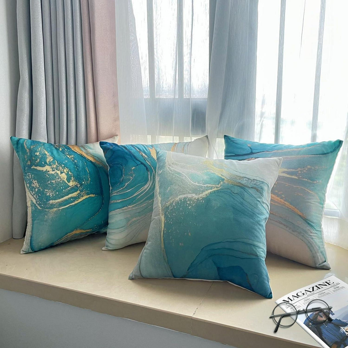 4er Set Kissenbezüge 45x45 - Dekokissen für Wohnzimmer & Garten
