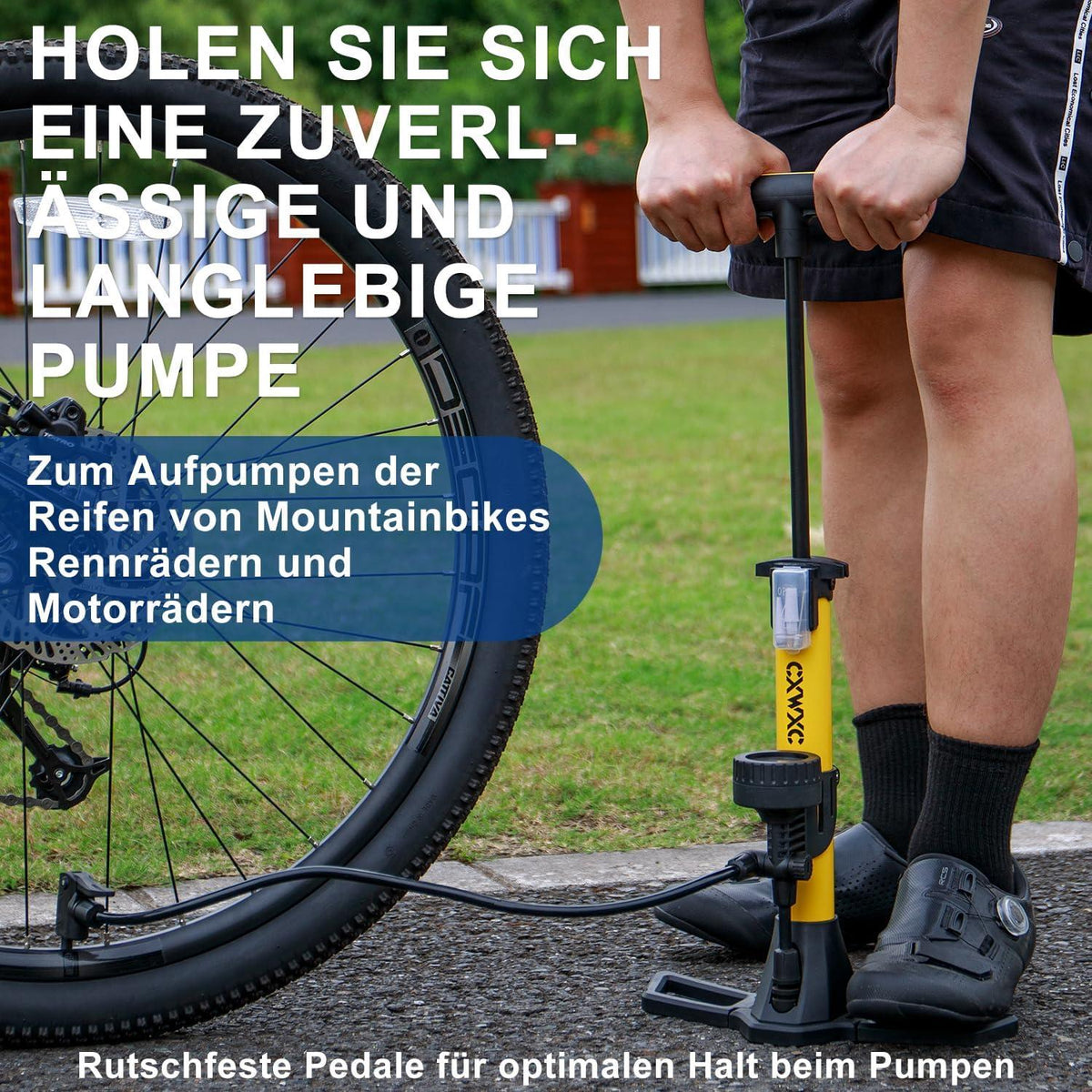 Fahrradpumpe mit Manometer 160 Psi für Rennrad E-Bike Gelb