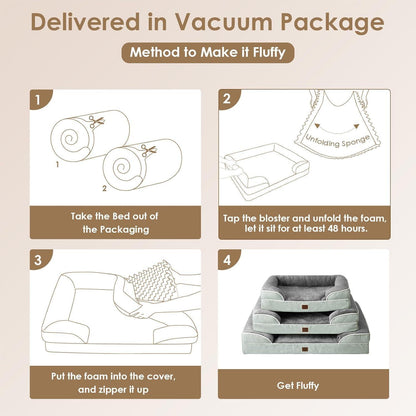 Orthopädisches Hundebett XL mit Memory Foam, waschbar, gräuliches Grün