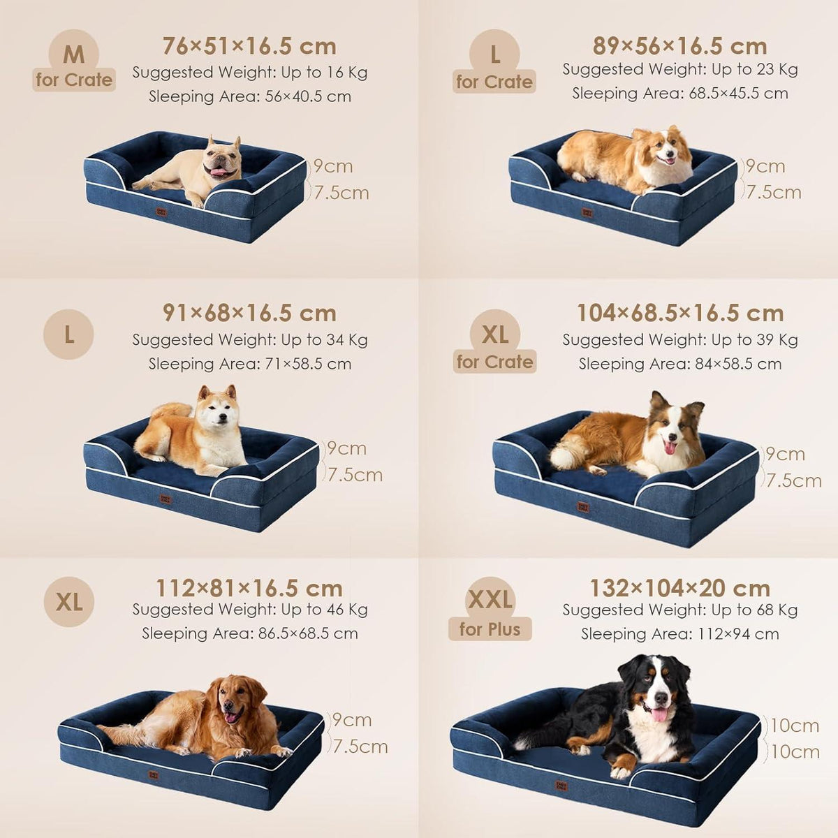 Orthopädisches Hundebett XL mit Memory Foam, marineblau