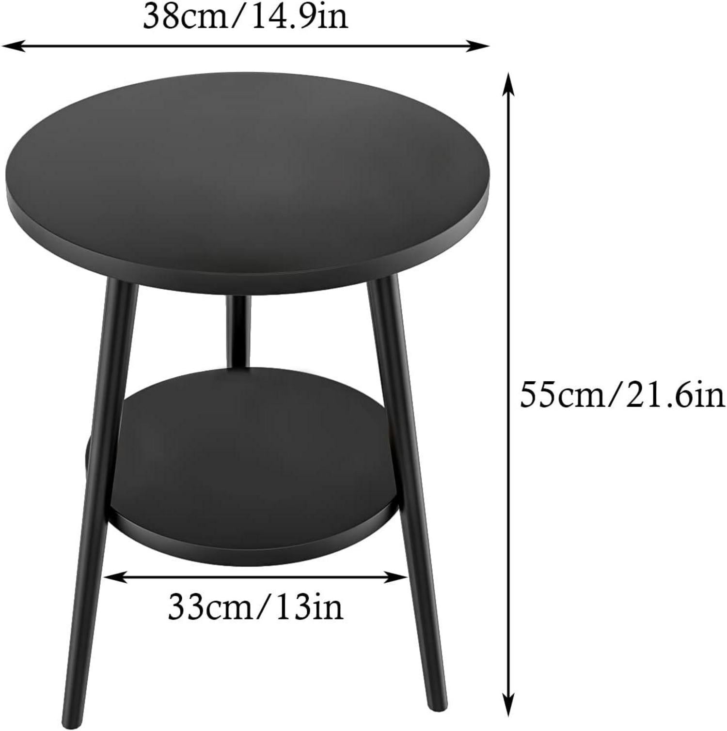 Runder Beistelltisch mit 2 Ablagen Stauraum und Stahlgestell 38x55cm