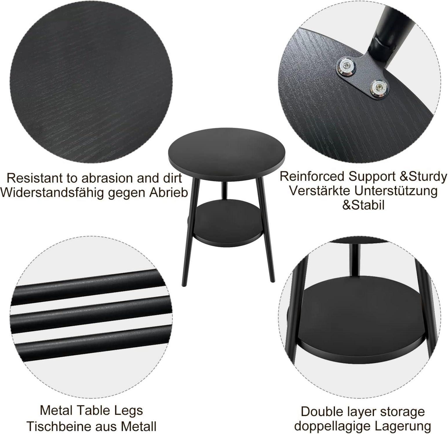 Beistelltisch mit 2 Ablagen rund Schwarz 38 x 55cm