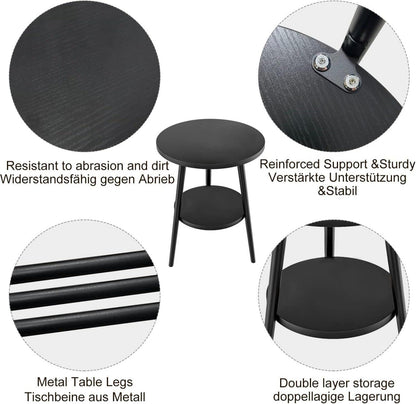 Beistelltisch mit 2 Ablagen rund Schwarz 38 x 55cm