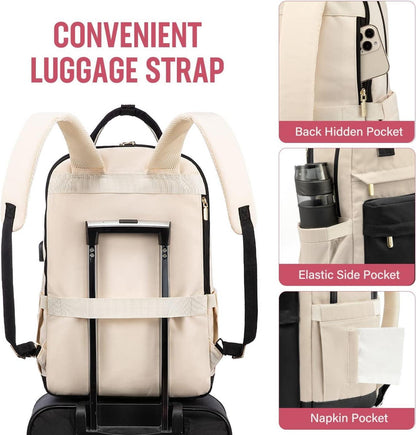17 Zoll Laptop Rucksack Damen Mädchen Wasserdicht USB Schwarz Beige