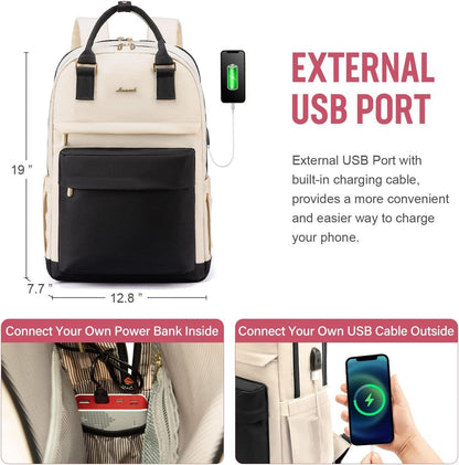 17 Zoll Laptop Rucksack Wasserdicht USB Anschluss Schwarz Beige