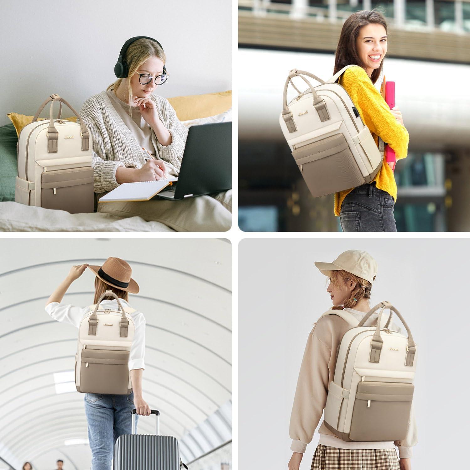 Damen Rucksack Klein 14 Zoll Laptop Wasserdicht Daypack Khaki Beige
