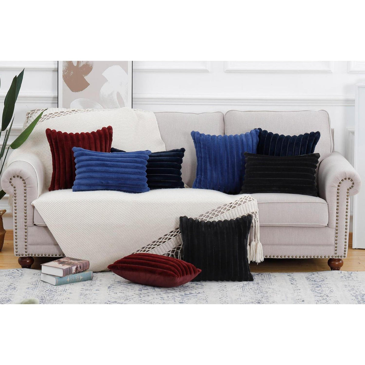 2er Set Kunstpelz Kissenbezüge Flauschig Dunkelblau 45x45 cm